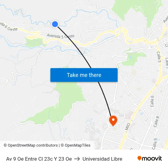 Av 9 Oe Entre Cl 23c Y 23 Oe to Universidad Libre map