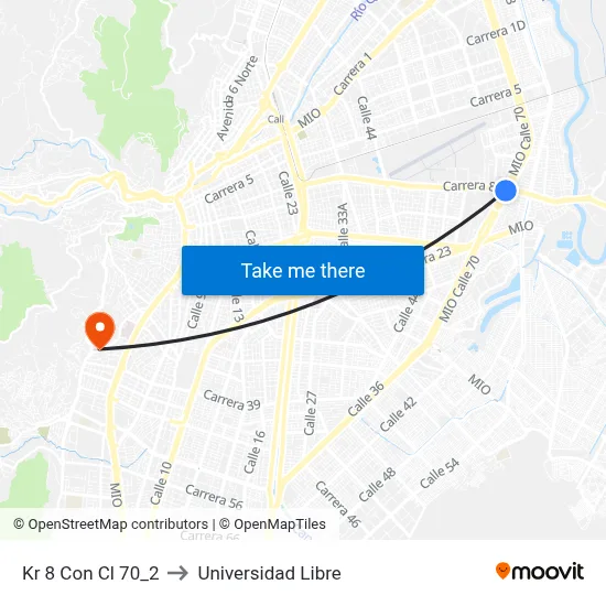 Kr 8 Con Cl 70_2 to Universidad Libre map