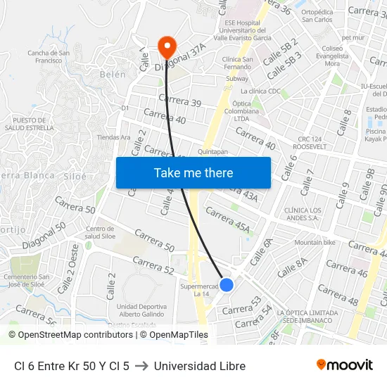 Cl 6 Entre Kr 50 Y Cl 5 to Universidad Libre map