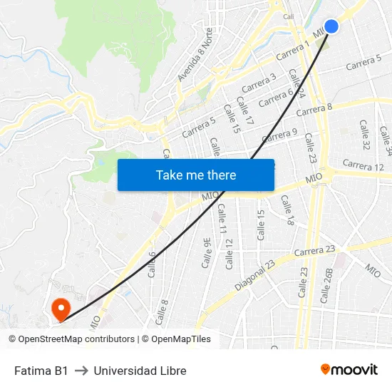 Fatima B1 to Universidad Libre map