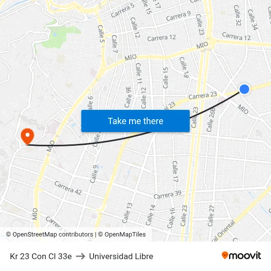 Kr 23 Con Cl 33e to Universidad Libre map
