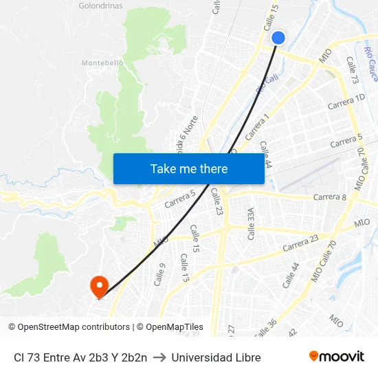 Cl 73 Entre Av 2b3 Y 2b2n to Universidad Libre map