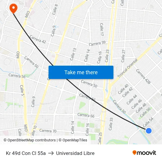 Kr 49d Con Cl 55a to Universidad Libre map