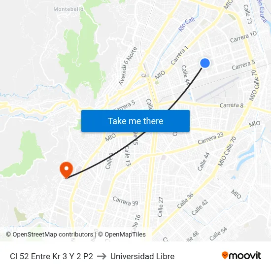 Cl 52 Entre Kr 3 Y 2 P2 to Universidad Libre map