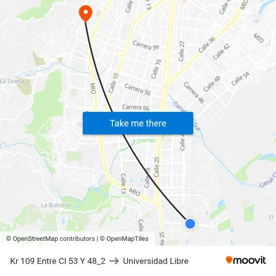 Kr 109 Entre Cl 53 Y 48_2 to Universidad Libre map