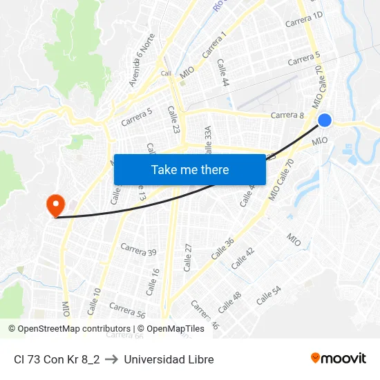 Cl 73 Con Kr 8_2 to Universidad Libre map