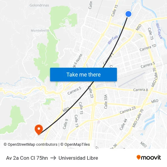 Av 2a Con Cl 75hn to Universidad Libre map
