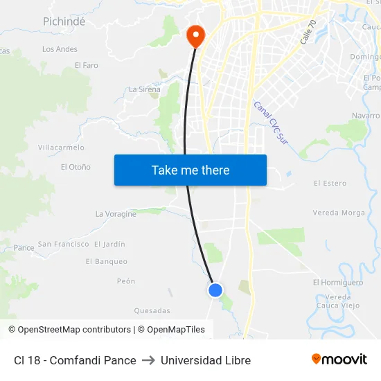 Cl 18 - Comfandi Pance to Universidad Libre map
