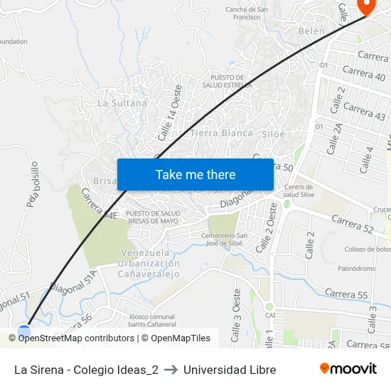 La Sirena - Colegio Ideas_2 to Universidad Libre map