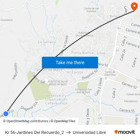 Kr 56-Jardines Del Recuerdo_2 to Universidad Libre map