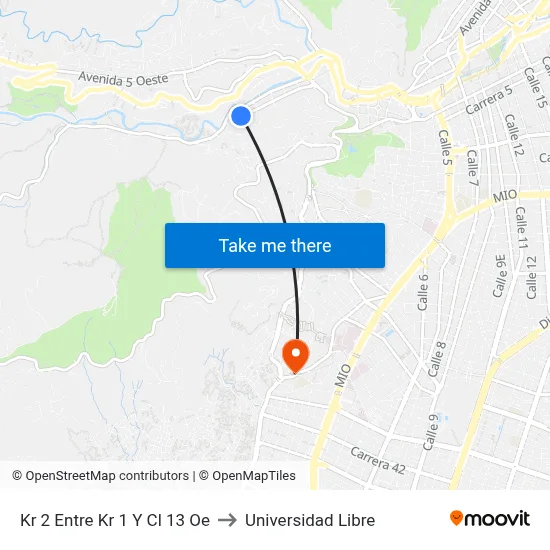 Kr 2 Entre Kr 1 Y Cl 13 Oe to Universidad Libre map