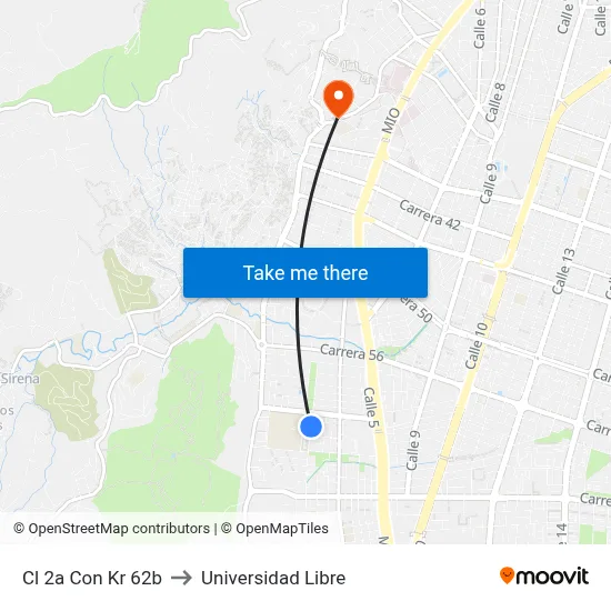 Cl 2a Con Kr 62b to Universidad Libre map