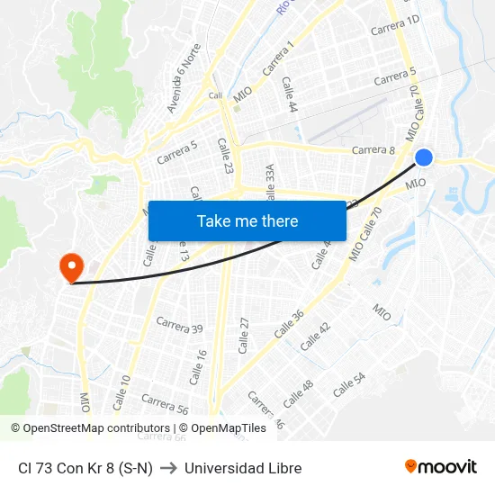Cl 73 Con Kr 8 (S-N) to Universidad Libre map