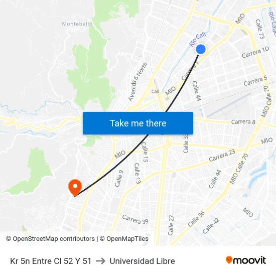 Kr 5n Entre Cl 52 Y 51 to Universidad Libre map