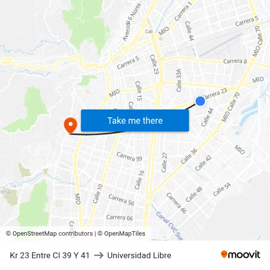 Kr 23 Entre Cl 39 Y 41 to Universidad Libre map
