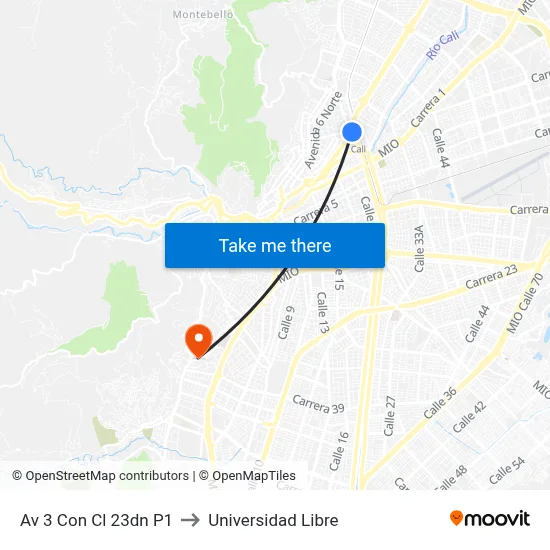 Av 3 Con Cl 23dn P1 to Universidad Libre map