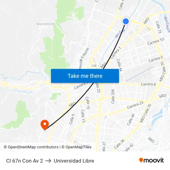 Cl 67n Con Av 2 to Universidad Libre map