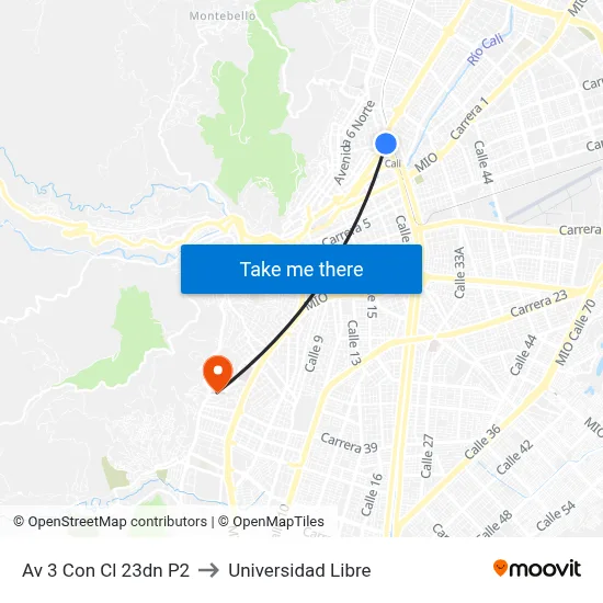 Av 3 Con Cl 23dn P2 to Universidad Libre map