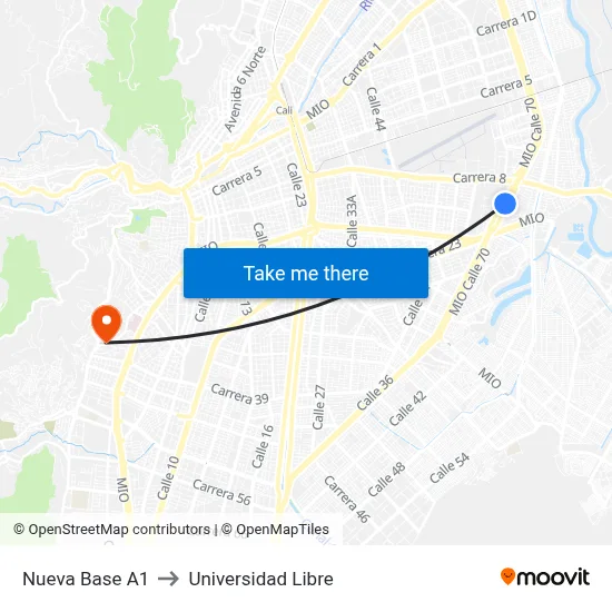 Nueva Base A1 to Universidad Libre map