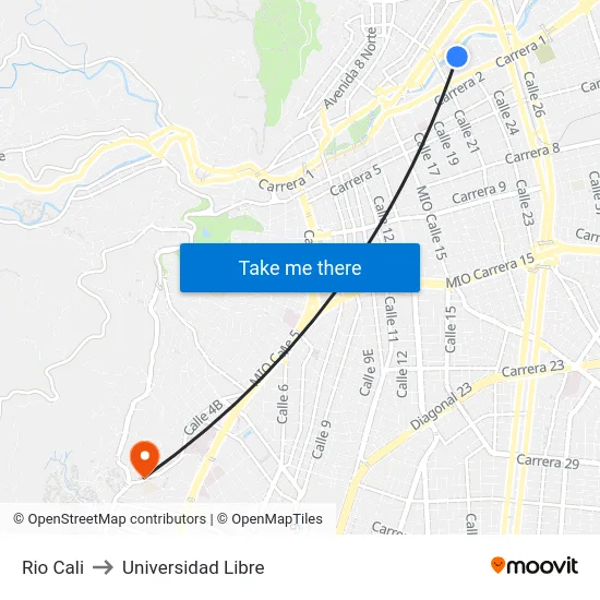 Rio Cali to Universidad Libre map