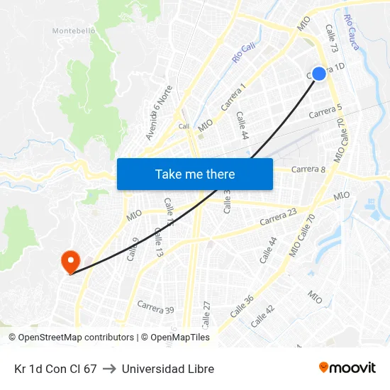 Kr 1d Con Cl 67 to Universidad Libre map