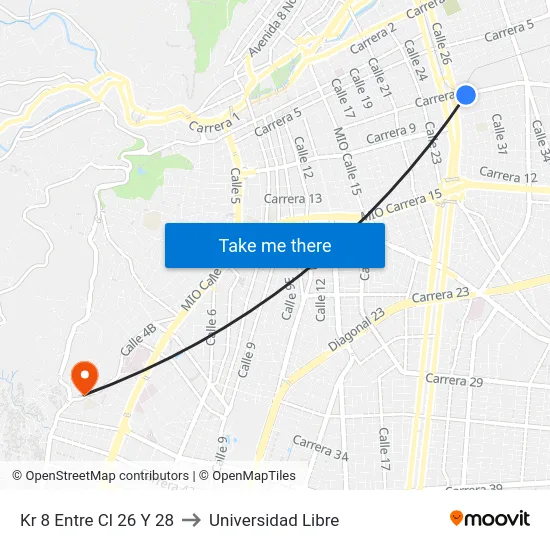Kr 8 Entre Cl 26 Y 28 to Universidad Libre map