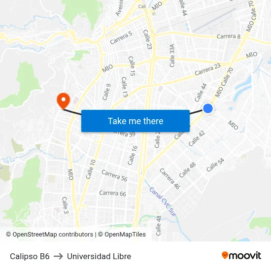Calipso B6 to Universidad Libre map