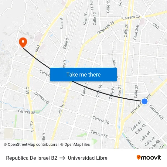 Republica De Israel B2 to Universidad Libre map