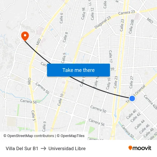 Villa Del Sur B1 to Universidad Libre map
