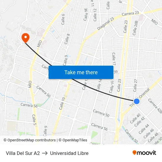 Villa Del Sur A2 to Universidad Libre map