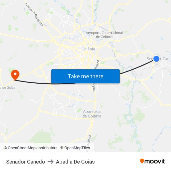 Senador Canedo to Abadia De Goiás map