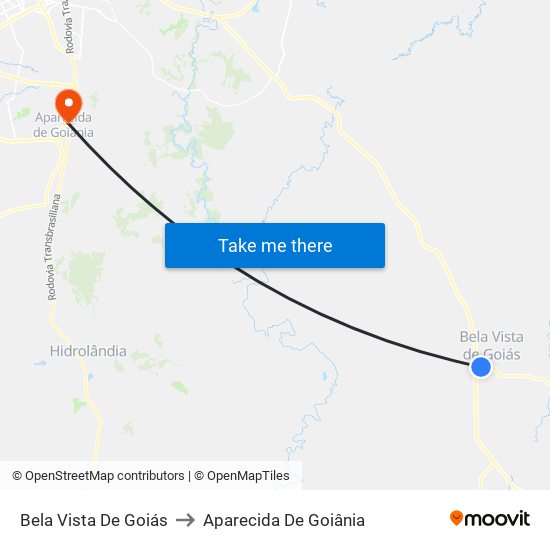 Bela Vista De Goiás to Aparecida De Goiânia map