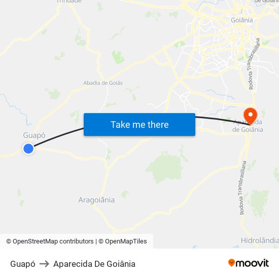 Guapó to Aparecida De Goiânia map
