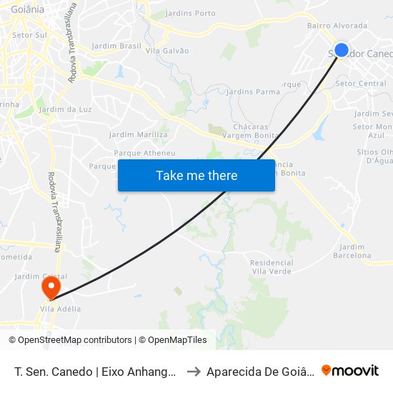 T. Sen. Canedo | Eixo Anhanguera to Aparecida De Goiânia map
