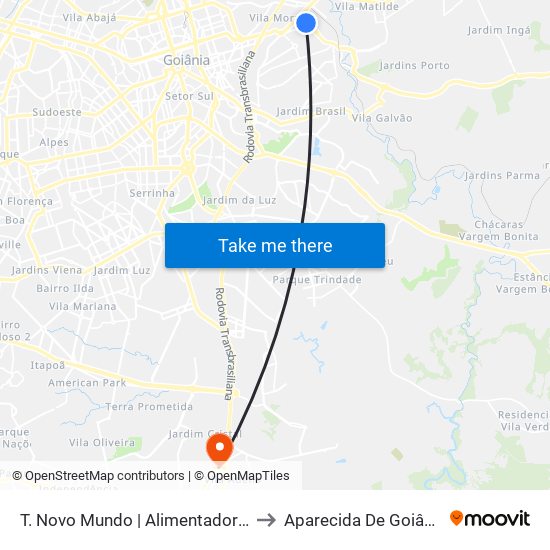 T. Novo Mundo | Alimentadoras to Aparecida De Goiânia map
