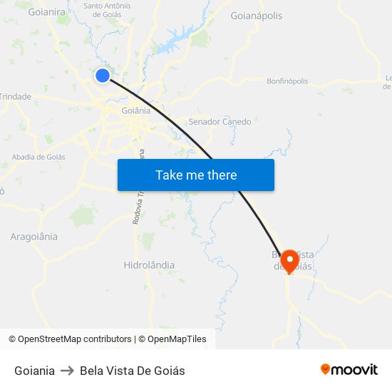 Goiania to Bela Vista De Goiás map