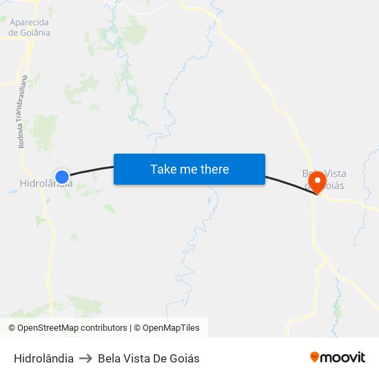 Hidrolândia to Bela Vista De Goiás map