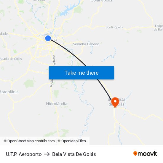 U.T.P. Aeroporto to Bela Vista De Goiás map