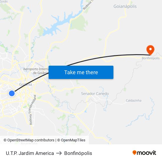 U.T.P. Jardim America to Bonfinópolis map