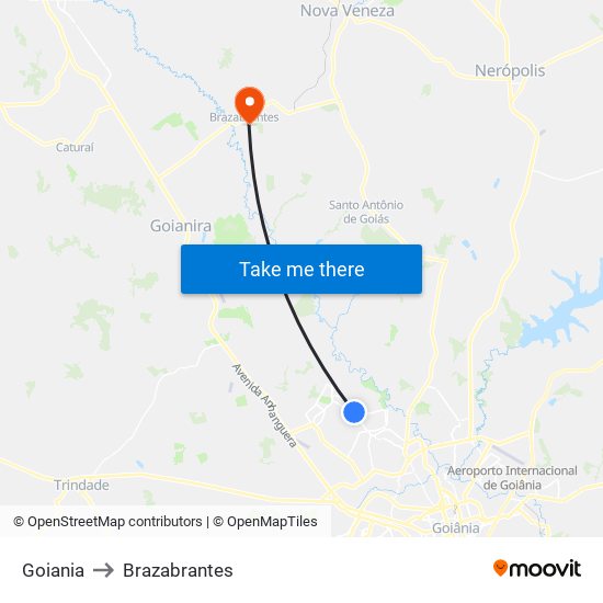 Goiania to Brazabrantes map