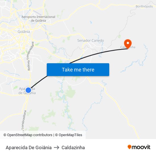 Aparecida De Goiânia to Caldazinha map