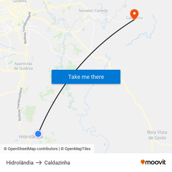 Hidrolândia to Caldazinha map