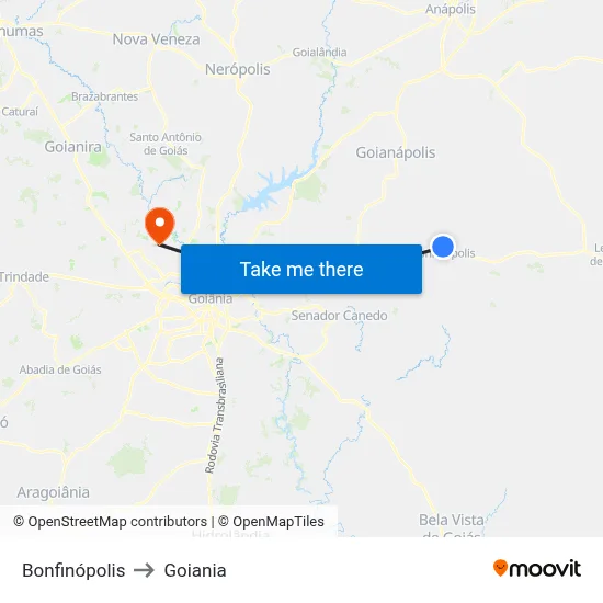 Bonfinópolis to Goiania map