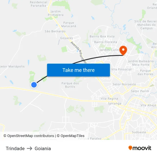 Trindade to Goiania map