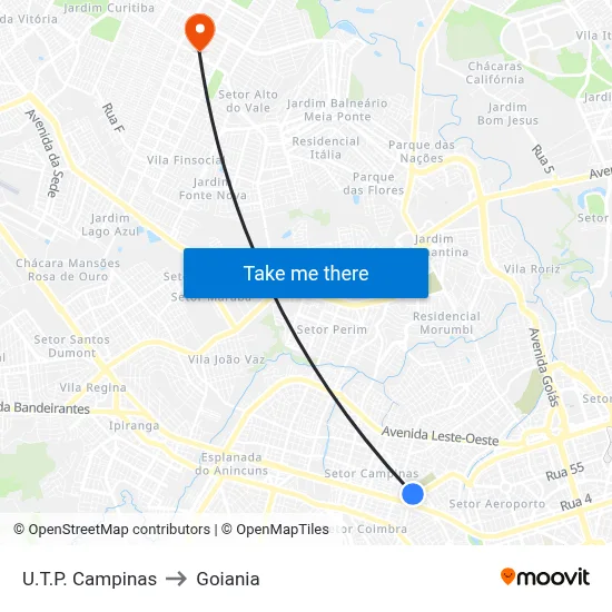 U.T.P. Campinas to Goiania map