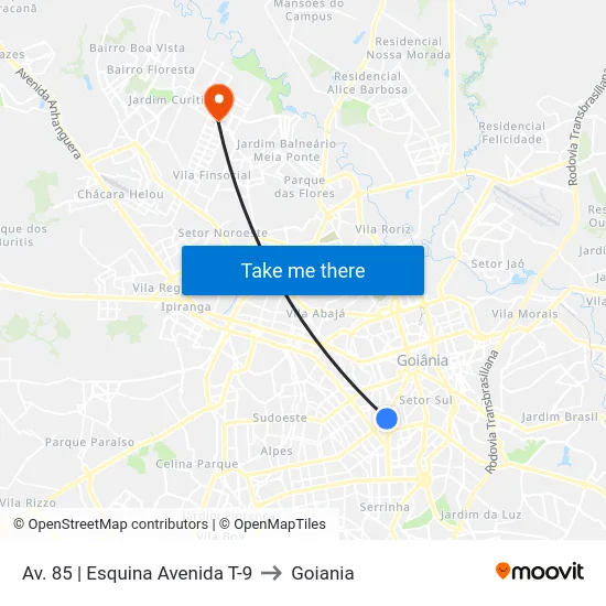 Av. 85 | Esquina Avenida T-9 to Goiania map