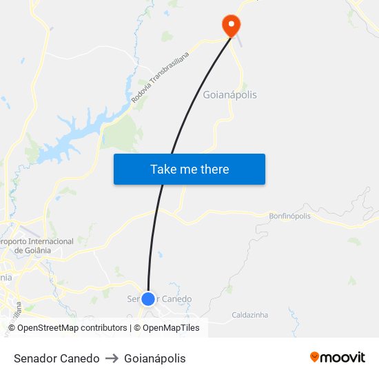 Senador Canedo to Goianápolis map