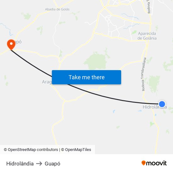 Hidrolândia to Guapó map