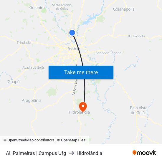 Al. Palmeiras | Campus Ufg to Hidrolândia map