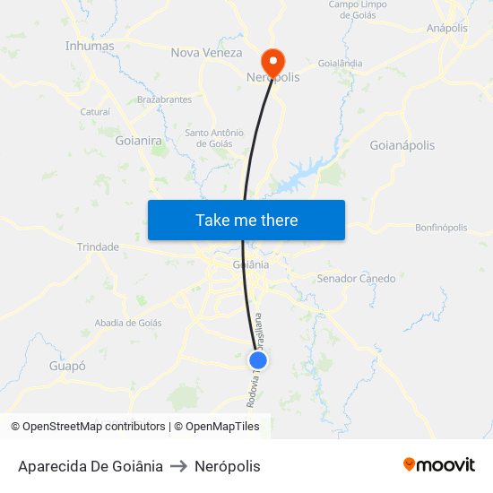 Aparecida De Goiânia to Nerópolis map